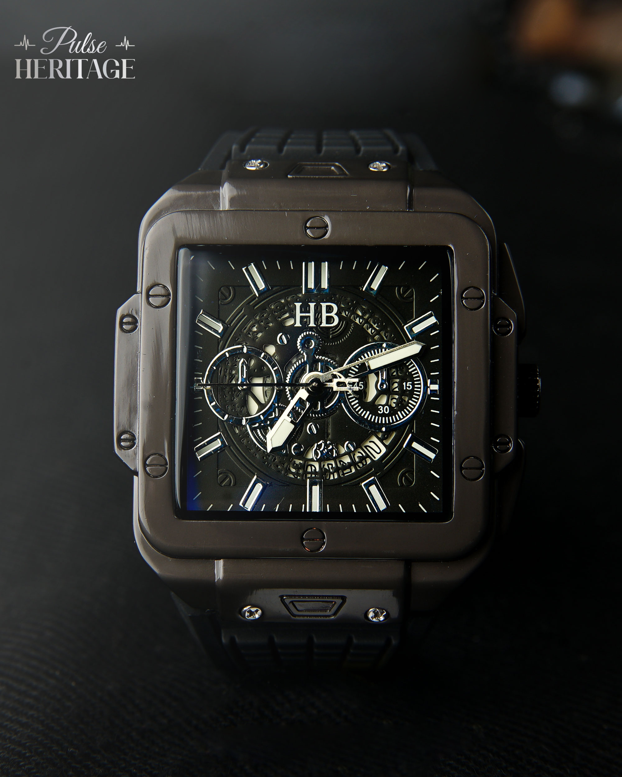 HB BLACK STRAP WATCHES