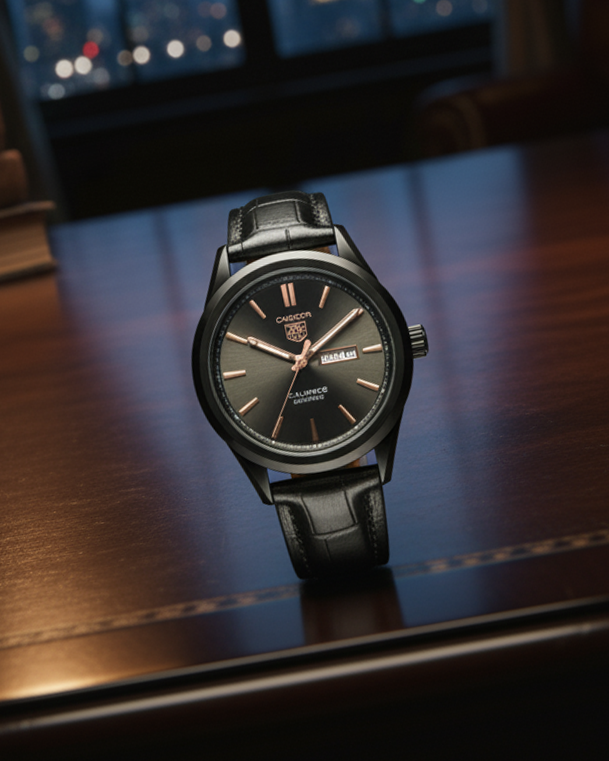 TG-HUR CARRERA BLACK GOLD STRAP WATCHES