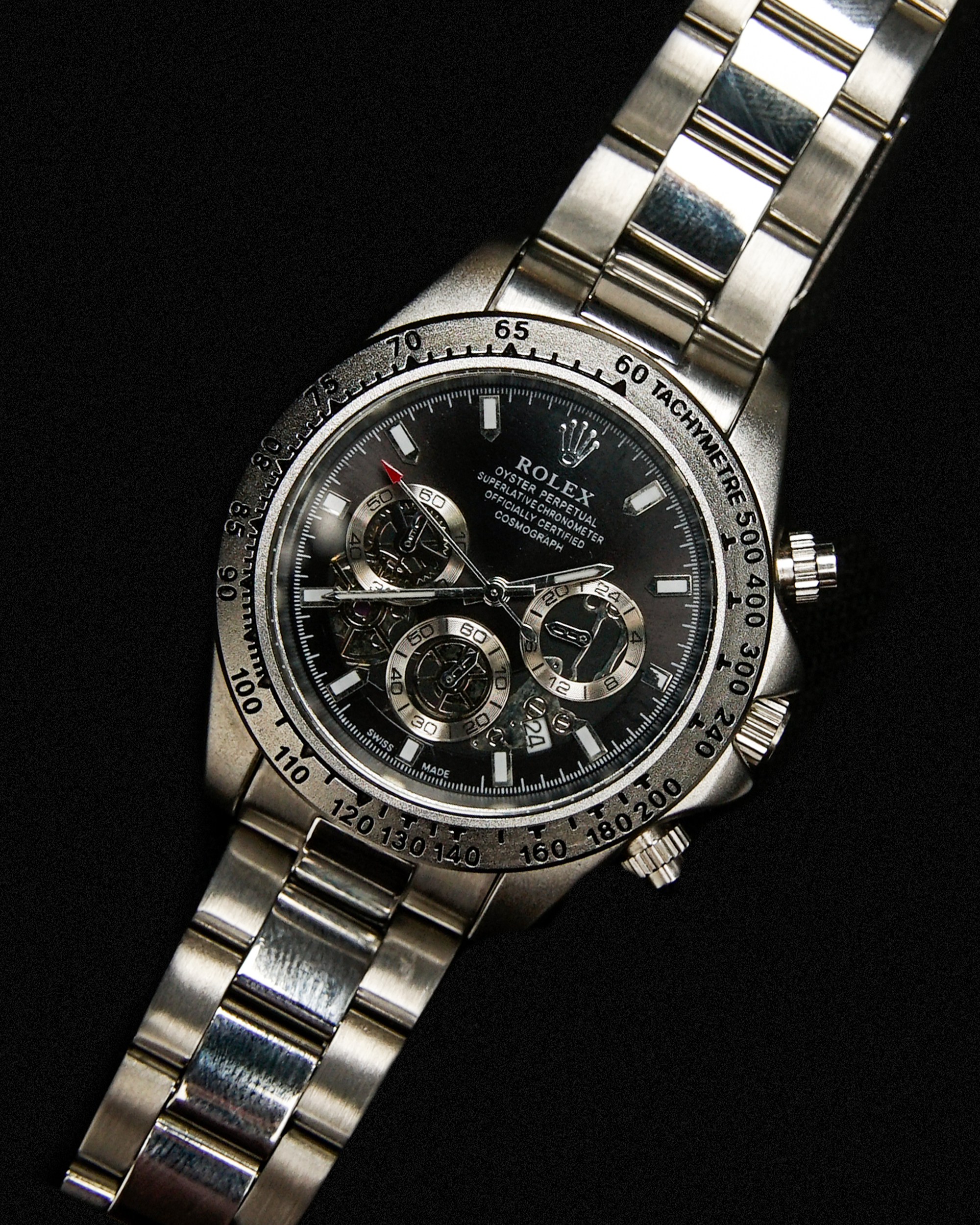 RLX-DAYTONA BLACK SILVER CHAIN